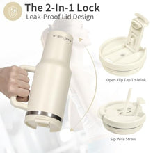 Load image into Gallery viewer, Labulabla 40oz Tumbler with Handle,Double Wall Vacuum Reusable Stainless Steel Insulated Water Bottle,With Leak Proof lid and Straw for Iced or Cold Beverages (Beige)_5114