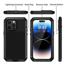 Load image into Gallery viewer, Lanhiem for iPhone 14 Pro Max Metal Case, Heavy Duty Shockproof Rugged Case with Built-in Glass Screen Protector, 360 Full Body Protective Cover for 14 Pro Max 6.7 inch, Black_8160