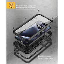 Load image into Gallery viewer, Lanhiem for iPhone 15 Pro Metal Case, Heavy Duty Shockproof Tough Rugged Case with Built-in Glass Screen Protector, 360 Full Body DustProof Protective Cover for iPhone 15 Pro 6.1", Black_7436