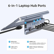 Load image into Gallery viewer, Laptop Docking Station Stand for Desk, 1.5ft 6 in 1 USB C Hub,4K60Hz HDMI, PD 100W, 3USB 3.0 Hub, Gigabit Ethernet,Aluminum Adjustable Docking Stand for MacBook Air/Pro/Surface/Lenovo, Gray_674