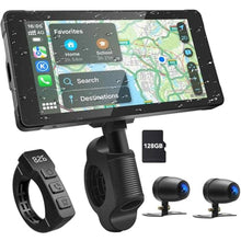Load image into Gallery viewer, LBW Premium Motorcycle Dash Cam DVR: Wireless Motorcycle Carplay & Android Auto, TPMS, 1080P HD Dash Cam Front and Rear, 5.5" Touch Screen, Bluetooth, Waterproof, 128GB TF Card, Siri & Google Voice, Black_1
