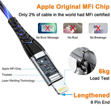 Load image into Gallery viewer, LED iPhone Charger Cord Light Up Lightning Cable | MFi Certified Apple Charger | Cool USB Fast Charging for iPhone 14 13 12 11 Pro Max XR X SE 8 Plus, iPad iPod and More (Blue, 3ft)_344