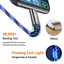 Load image into Gallery viewer, LED iPhone Charger Cord Light Up Lightning Cable | MFi Certified Apple Charger | Cool USB Fast Charging for iPhone 14 13 12 11 Pro Max XR X SE 8 Plus, iPad iPod and More (Blue, 3ft)_345