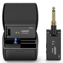 Load image into Gallery viewer, LEKATO Wireless Guitar System with Charging Case, Rechargeable 2.4GHz Wireless Transmitter Receiver Guitar Wireless System 4 Channels with Dual Plugs 3.5mm/6.35mm,(WS-100), Black_1