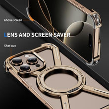 Load image into Gallery viewer, LEMAXELERS Metal Frameless Case for iPhone 16 Pro Max, Compatible with Magsafe, with Kickstand Ring Minimalist Emptiness Heat Dissipation Shockproof Cover for Apple iPhone 16 Pro Max. Gold HJ_9