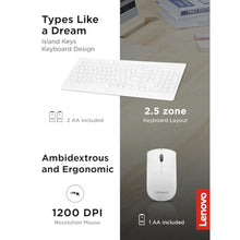 Load image into Gallery viewer, Lenovo 510 Wireless Combo with 2.4 GHz USB Receiver, Slim Full Size Keyboard, Full Number Pad, 1200 DPI Optical Mouse, Left or Right Hand, GX30W75336, White_481