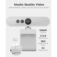 Load image into Gallery viewer, Lenovo HD 1080p Webcam (510 FHD) - Monitor Camera with 4X Digital Zoom, 95 Wide Angle, 360 Rotation Pan & Tilt - Desktop Cam with Dual Microphones & Windows Hello for Livestreaming & Conferences, White_504