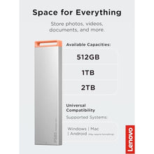 Load image into Gallery viewer, Lenovo PS8S 2TB Portable SSD, Up to 1050MB/s Read, 1000MB/s Write, USB 3.2 USB-C, Slim Lightweight (40g) Aluminum Body, Reliable Storage for PC/Mac & Android, Silver_338