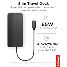 Load image into Gallery viewer, Lenovo USB-C Slim Travel Dock, 8 Ports, Up to 65W PD Pass Through, Integrated USB-C Cable, 4K Display Support, Black_409