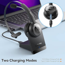 Load image into Gallery viewer, LEVN Bluetooth 5.0 Headset, Wireless Headset with Microphone (AI Noise Cancelling), 35Hrs Bluetooth Headphones with USB Dongle for PC, Suitable for Remote Work/Call Center/Zoom/Online Class, Black_7029