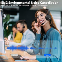 Load image into Gallery viewer, LEVN Bluetooth Headset, Bluetooth Headphones with Microphone (AI Cancelling), 60 Hrs Working Time Dual Connection Wireless Headset with Mic & Mute Button for Work/Phone/Call Center/PC, Black_385