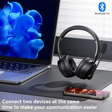 Load image into Gallery viewer, LEVN Bluetooth Headset, Bluetooth Headphones with Microphone (AI Cancelling), 60 Hrs Working Time Dual Connection Wireless Headset with Mic & Mute Button for Work/Phone/Call Center/PC, Black_387