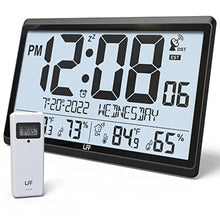 Load image into Gallery viewer, LFF Atomic Clock/Never Needs Setting, Battery Operated, Atomic Wall Clock with Indoor/Outdoor Temperature & Humidity, Wireless Outdoor Sensor, 15" Digital Wall Clock with 4.5" Numbers Easy-to-Read_1
