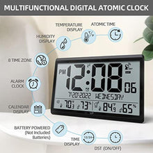 Load image into Gallery viewer, LFF Atomic Clock/Never Needs Setting, Battery Operated, Atomic Wall Clock with Indoor/Outdoor Temperature & Humidity, Wireless Outdoor Sensor, 15" Digital Wall Clock with 4.5" Numbers Easy-to-Read_155