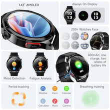 Load image into Gallery viewer, Lgnitek Smart Watch for Men Women, 1.43" AMOLED HD Health Watch with Answer/Make Call 24H Heart Rate Blood Pressure SpO2 Stress Sleep Monitor SOS Call Fitness Watch (Black Leather)_1877