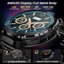 Load image into Gallery viewer, LICHIGY Smart Watch for Men with GPS, 50 Days Battery Life, 5ATM Waterproof, 1.43" Amoled HD Display Answer/Make Calls Rugged Military Full Metal Body Compatible for Android&iOS, Black_1085
