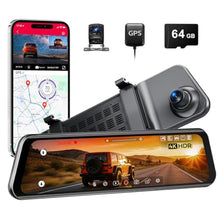 Load image into Gallery viewer, LINGDU 12" Mirror Dash Cam, 4K UHD Front and 2.5K Rear View Dash Camera for Car, with ADAS BSD LCA Smart Mode, GPS, G-Sensor, Loop Recording, Parking Monitor, Voice Control, 5.8GHz WiFi, Black_1