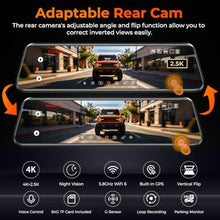 Load image into Gallery viewer, LINGDU 12" Mirror Dash Cam, 4K UHD Front and 2.5K Rear View Dash Camera for Car, with ADAS BSD LCA Smart Mode, GPS, G-Sensor, Loop Recording, Parking Monitor, Voice Control, 5.8GHz WiFi, Black_1739