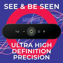 Load image into Gallery viewer, Logitech BRIO 4K Webcam Business PRO - Crystal-Clear Video, Privacy Shutter, HDR Enhanced Lighting, Noise-Cancelling Microphone, 960-001105, Windows, macOS, ChromeOS Compatible, Global Teck Cloth, Black_1947