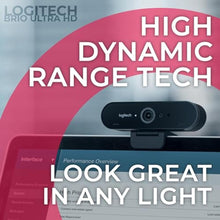 Load image into Gallery viewer, Logitech BRIO 4K Webcam Business PRO - Crystal-Clear Video, Privacy Shutter, HDR Enhanced Lighting, Noise-Cancelling Microphone, 960-001105, Windows, macOS, ChromeOS Compatible, Global Teck Cloth, Black_1949