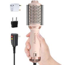 Load image into Gallery viewer, Longyu Travel Dual Voltage Hair Dryer Brush Mini Hot Air Brush with European Plug 110V-240V One Step Blow Dryer and Styler Volumizer for Home & Salon, Pink_1