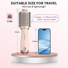 Load image into Gallery viewer, Longyu Travel Dual Voltage Hair Dryer Brush Mini Hot Air Brush with European Plug 110V-240V One Step Blow Dryer and Styler Volumizer for Home & Salon, Pink_420