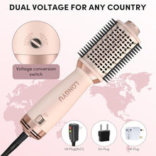 Load image into Gallery viewer, Longyu Travel Dual Voltage Hair Dryer Brush Mini Hot Air Brush with European Plug 110V-240V One Step Blow Dryer and Styler Volumizer for Home & Salon, Pink_421