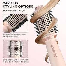 Load image into Gallery viewer, Longyu Travel Dual Voltage Hair Dryer Brush Mini Hot Air Brush with European Plug 110V-240V One Step Blow Dryer and Styler Volumizer for Home & Salon, Pink_422