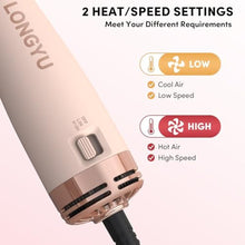 Load image into Gallery viewer, Longyu Travel Dual Voltage Hair Dryer Brush Mini Hot Air Brush with European Plug 110V-240V One Step Blow Dryer and Styler Volumizer for Home & Salon, Pink_423
