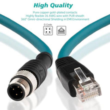Load image into Gallery viewer, Lonlonty M12 4-Pin D-Code Male to RJ45 Cat6 Cable, 3.3Ft, 10Gbps, MMaleStraight_1167