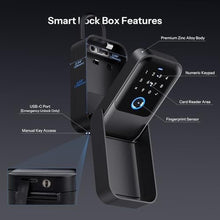 Load image into Gallery viewer, LOQRON Smart Key Lock Box - Advanced Fingerprint Recognition, TTLock Control, Manual Keys, Access Card - Weatherproof, Wall Mounted & Door Hanging for Home, Airbnb, Realtor and Office, Black_6093
