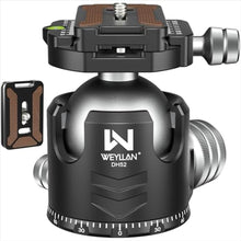 Load image into Gallery viewer, Low Profile Ball Head 52mm Tripod Head WEYLLAN DH52 Camera Head Mount, CNC Heavy Duty Ball Head with Two 1/4" Quick Release Plates, Panoramic Ballhead for Tripod, Monopod, DSLR, Max Load 66lbs /30kg, Black_1