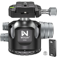Load image into Gallery viewer, Low Profile Ball Head 55mm Tripod Ball Head Panoramic Tripod Head, CNC All Metal Tripod Camera Head for Tripods, WEYLLAN CH55 with Mlok Rail Arca Swiss Quick Release Plate, Max Load 88lbs/40kg, Black_1
