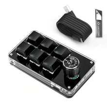 Load image into Gallery viewer, LUKCOZMO Macro Pad Programmable Customized 6-Key Mini Mechanical Gaming Keyboard One Handed Keyboard BT OSU Multifunctional Knob with Type C Cable (Updated Software in USB Drive Black), UpdatedsettingsoftwareBlack_1