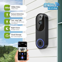 Load image into Gallery viewer, Lunelyx 1080P Wireless Video Doorbell Camera, Outdoor Surveillance Cameras, FHD Live View, Cloud Storage, AI Human Detection, Instant Alert, Night Vision, Two Way Audio, 2.4G WiFi Only, Black_1324