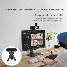 Load image into Gallery viewer, Lusinx Webcam for Computer, USB Plug&Play, Auto Low Light Correction, Privacy Cover, Tripod, Wide Angle for Meeting/Online Video/Zoom, Web Cam with Microphone (4K), withtripod_1677