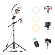 Load image into Gallery viewer, LUXSURE Ring Light with 62'' Tripod Stand for Video Recording, 10.5'' Ring Light Tripod for iPhone with 2 Shooting Positions, Overhead Phone Mount for YouTube, Makeup, Cooking, Black_1