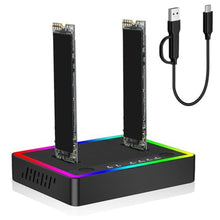 Load image into Gallery viewer, M.2 NVMe SATA SSD Cloner Dock, Dual NVMe SATA SSD Enclosure, 20Gbps USB3.2 Gen 2X2 SSD to USB Adapter,M.2 Duplicator Cloner for Both (M Key,B+M Key) Tool-Free,Support Offline Clone-RGB Plastic_1