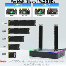 Load image into Gallery viewer, M.2 NVMe SATA SSD Cloner Dock, Dual NVMe SATA SSD Enclosure, 20Gbps USB3.2 Gen 2X2 SSD to USB Adapter,M.2 Duplicator Cloner for Both (M Key,B+M Key) Tool-Free,Support Offline Clone-RGB Plastic_2140