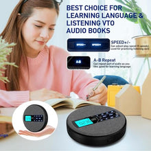 Load image into Gallery viewer, M-Amazup CD Player Portable, Rechargeable Portable CD Player with Dual Speakers and Anti Skip,CD,USB,AUX,LCD Display,Backlit Button,5 EQ,A-B Repeat,10 Speeds for Home Car Fabric, Black_5640