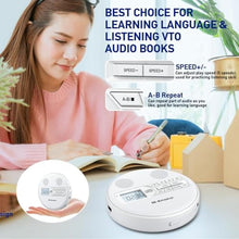 Load image into Gallery viewer, M-Amazup CD Player Portable, Rechargeable Portable CD Player with Dual Speakers and Anti Skip,CD,Dual Bluetooth,FM Transmission,USB,AUX,LCD Display,Sensitive Button,Repeat,10 Speeds for Home Car White_5605