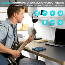Load image into Gallery viewer, M-VAVE Wireless MIDI Controller Pads, 4.1 * 4.1 Inch, 0.28 LBS, Bluetooth Portable USB with 16 Drum, Note Repeat, Full Level Buttons, Rechargeable battery (Black Pocket), BlackPocket_410