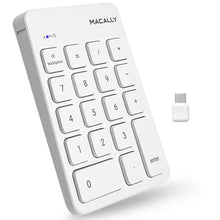 Load image into Gallery viewer, Macally USB C Wireless Number Pad | Numeric Keypad for Mac MacBook iMac | Wireless 10 Key for Laptop PC Computer Notebook Surface Chrome (2.4G USB) Perfect for Data Entry Numpad Number Keyboard, White_1