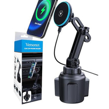 Load image into Gallery viewer, Magnetic Cup Phone Holder Car Wireless Charger for MagSafe, 15W Fast Charging Car Mount Stand for iPhone 16 Pro Max/15/14/13/12, Cupholder Expander, LED Light Ring, Strong N52 Magnets, Black_1