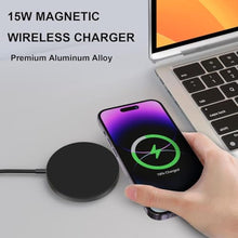Load image into Gallery viewer, Magnetic Wireless Charger, 15W Magnet Fast Charging Pad for iPhone 16 Pro Max/16 Pro/16 Plus/16/15/14/13/12/AirPods 3/2/Pro 2/Pro/Mag Safe Case, Silm Light Aluminium Alloy Quick Charger (Black V2), BlackV_8883