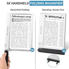 Load image into Gallery viewer, Magnifying Glass with Light, Folding Handheld 5X Large Rectangle Lighted Magnifier with Dimmable LED for Macular Degeneration Seniors Reading Newspaper, Books, Lighted Gift for Low Visions (Silver)_2128