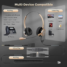 Load image into Gallery viewer, MAIRDI Phone Headset with RJ9 & 3.5mm Jacks for Call Center Deskphone Cell Phone PC Laptop, Office Landline Telephone Headset with Microphone Noise Canceling for Polycom Avaya Nortel, NightBlue_7656