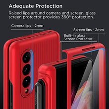 Load image into Gallery viewer, MAKAVO for Samsung Galaxy Z Fold 3 5G Case with Hinge Protection, S Pen Holder, Built-in Tempered Glass Screen Protector, Slim Fit 3D Non-Slip Texture 360 Degree Shockproof Phone Cover (Red), RedwithPenHolder_646