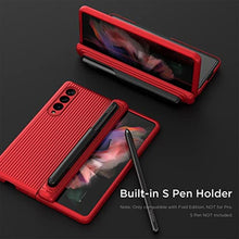 Load image into Gallery viewer, MAKAVO for Samsung Galaxy Z Fold 3 5G Case with Hinge Protection, S Pen Holder, Built-in Tempered Glass Screen Protector, Slim Fit 3D Non-Slip Texture 360 Degree Shockproof Phone Cover (Red), RedwithPenHolder_647