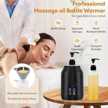 Load image into Gallery viewer, Massage Oil Warmer Heater with Dual 8.5oz Massage Oil Bottles & Funnel, Adjustable Temp (86149F) & Timer (0.524H), Compact & Quiet Heated Lotion Warmer Dispenser for Spa, Salon, Home Use, Black_1059